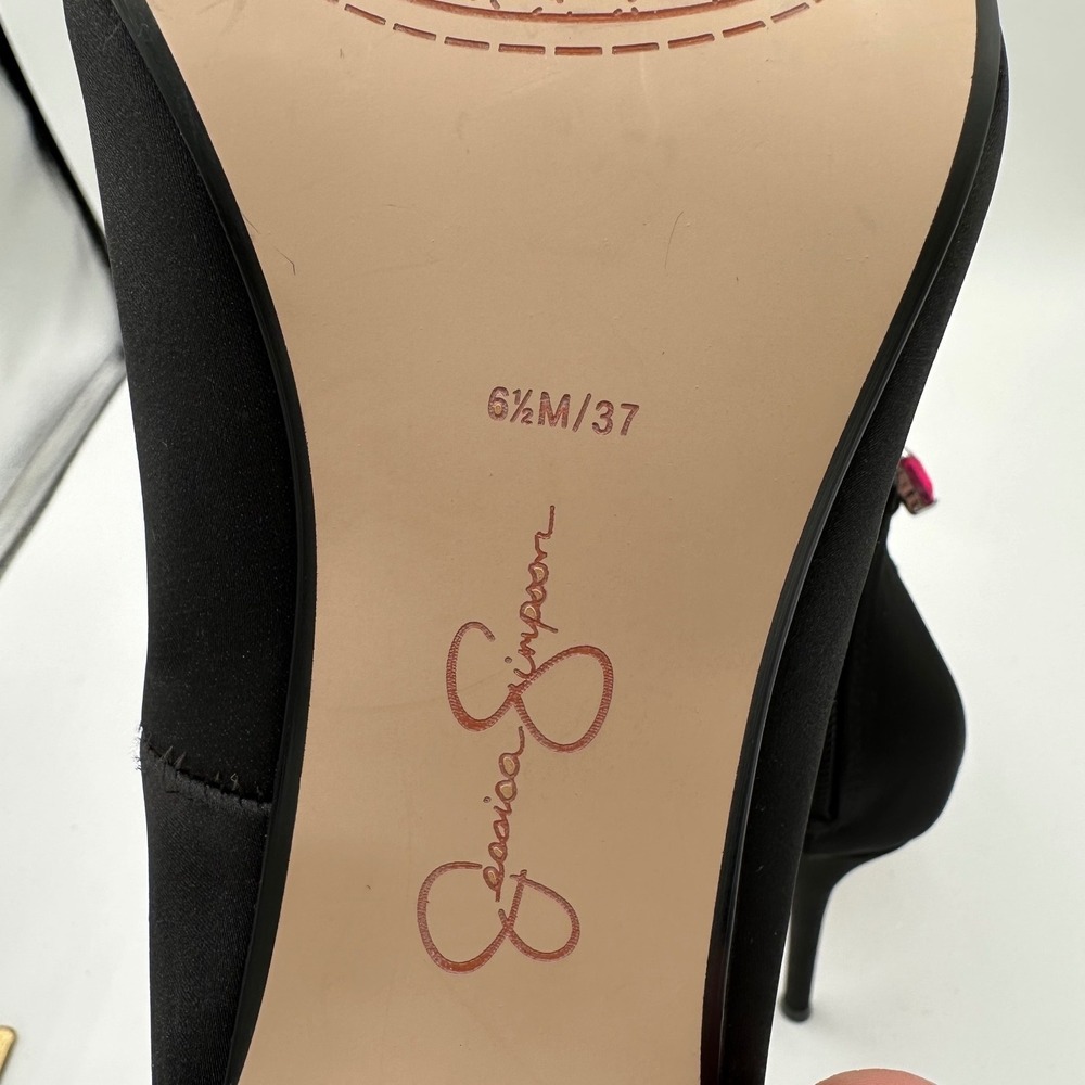 JESSICA SIMPSON Samiyah Jewel Ankle Strap Point Toe Pumps Black Matte Satin 6.5 - Picture 15 of 16